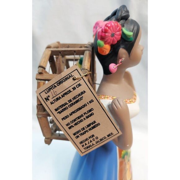 Najaco Lupita Doll Ceramic Figurine Statue Carrying Bird Cage with Birds - Picture 5 of 8